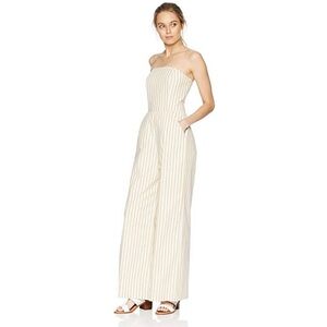 NEW Ali & Jay Yellow and White Stripe lace up back strapless Jumpsuit